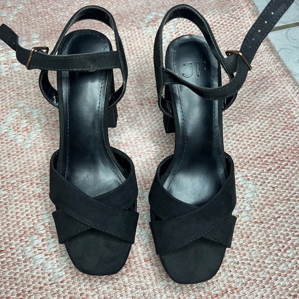 JustFab Black Chunky Heels with Ankle Strap